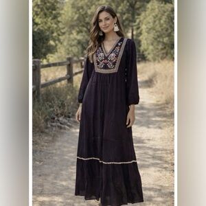 EX VOTO VINTAGE HAZEL MAXI DRESS IN PLUM Embroidered Purple Maxi Dress